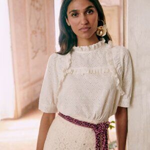 Sezane Thio Eyelet Open Back Blouse